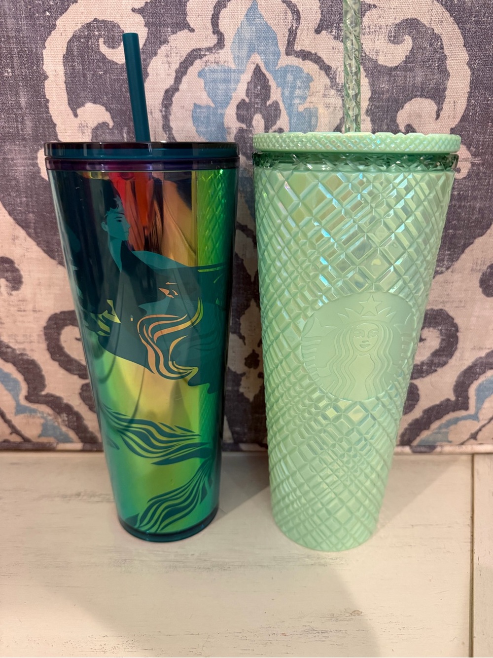 Starbucks Mint Green Textured Cold Cup & Iridescent Mermaid Tumbler Duo